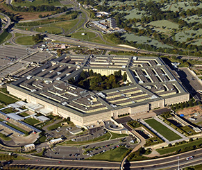 Aerial view of the Pentagon building, symbolizing cybersecurity solutions for Federal and DoD government agencies.